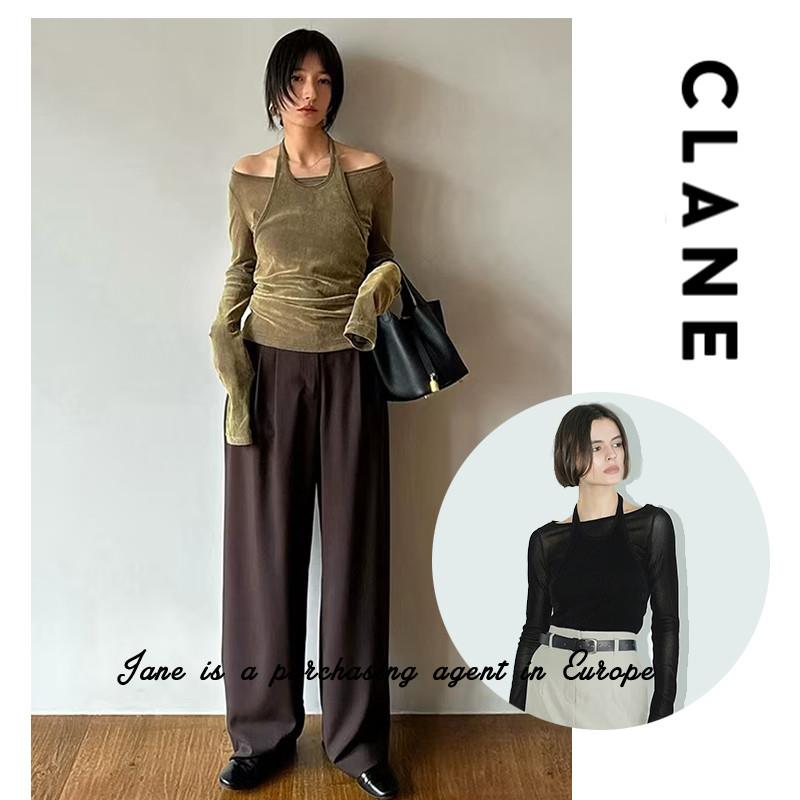 国现 日本直邮 CLANE 松本惠奈复古修身假两件套打底上衣挂脖T恤