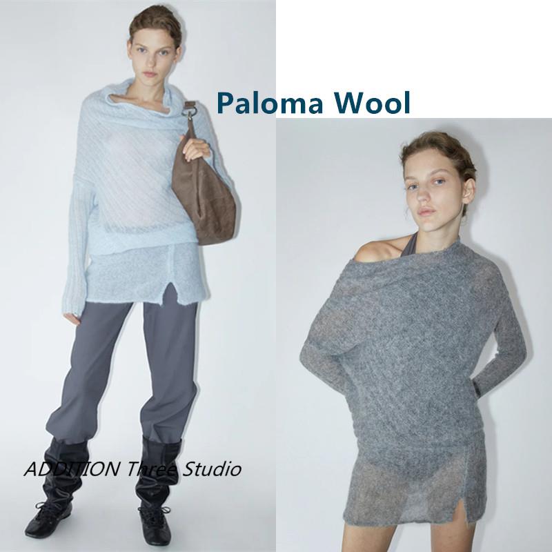 折扣 Paloma Wool 25春秋款纯色不规则宽松混纺针织衫上衣女