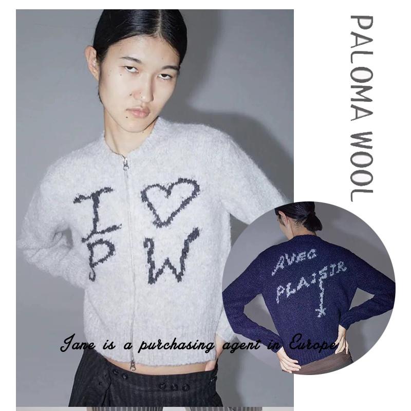 国现 PALOMA WOOL 西班牙羊毛混纺针织羊毛字母拉链开衫毛衣上衣