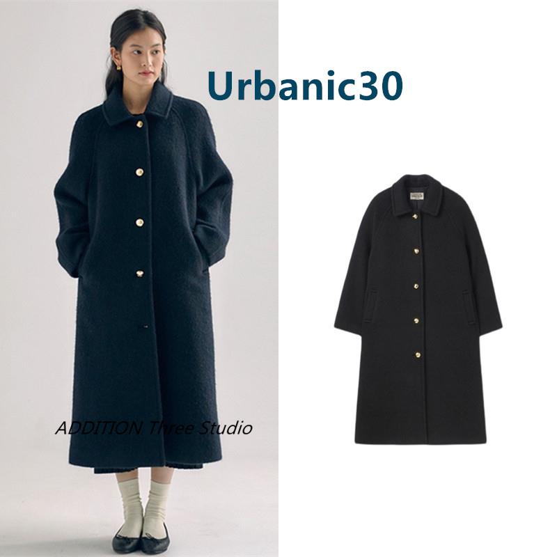 折扣Urbanic30 秋冬款韩版宽松翻领黑色加厚单排扣中长款毛呢外套