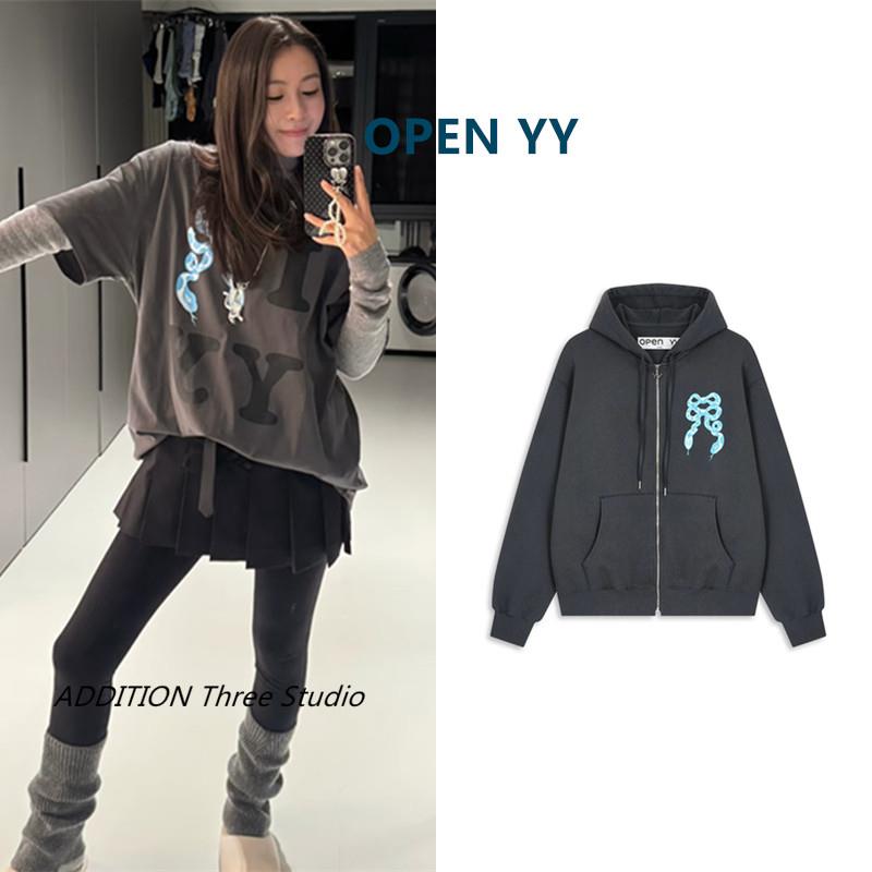 正品 OPEN YY 25春夏款蛇年限定短袖T恤连帽拉链卫衣外套男女同款