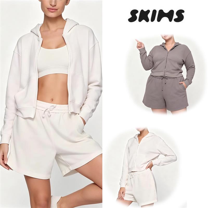 skims卡戴珊french terry zip hoodie连帽短版卫衣女