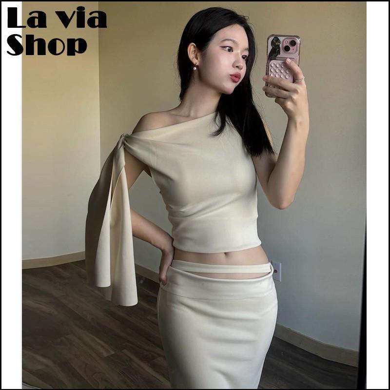买手店正品美国KHY套装Kylie飘带扭结单肩上衣半身裙女