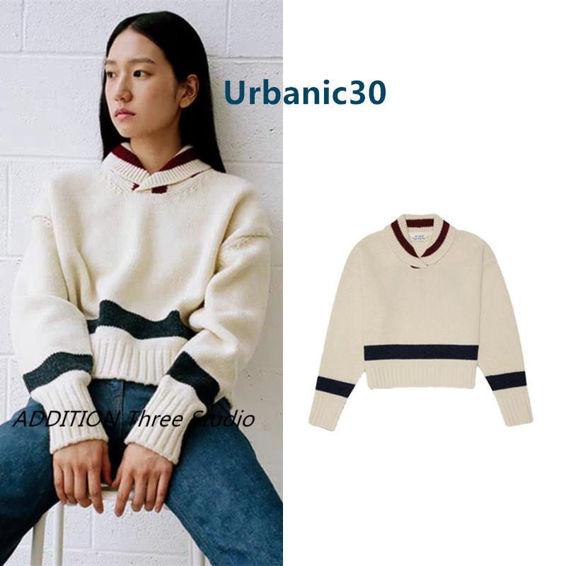 少现 Urbanic30 23秋冬新款英伦学院风套头拼色披肩领长袖针织衫