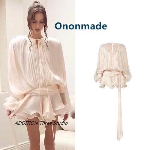 越南小众 Ononmade 24秋季新款气质宽松慵懒系带花苞裙长袖连衣裙