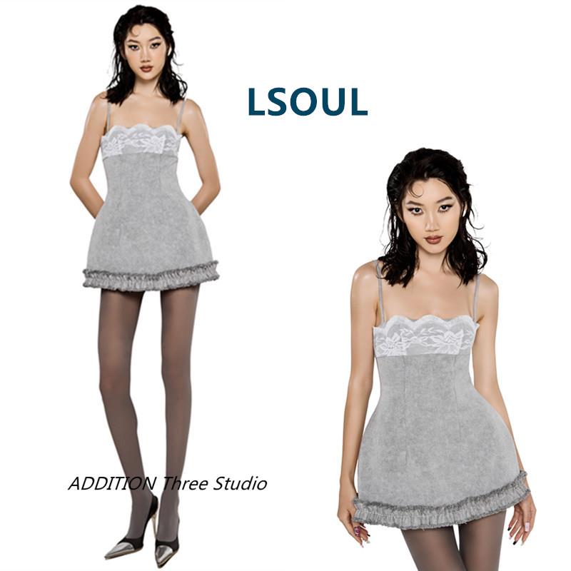 正品 LSOUL 24夏季新款气质性感蕾丝收腰修身A字短款吊带连衣裙女