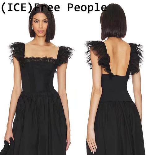 Ice买手店国内现货Free People上衣24新品蕾丝方领飞袖吊带背心