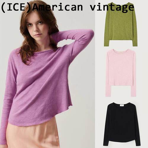 Ice买手店正品现货American vintage上衣25新品纯色卷边长袖T恤
