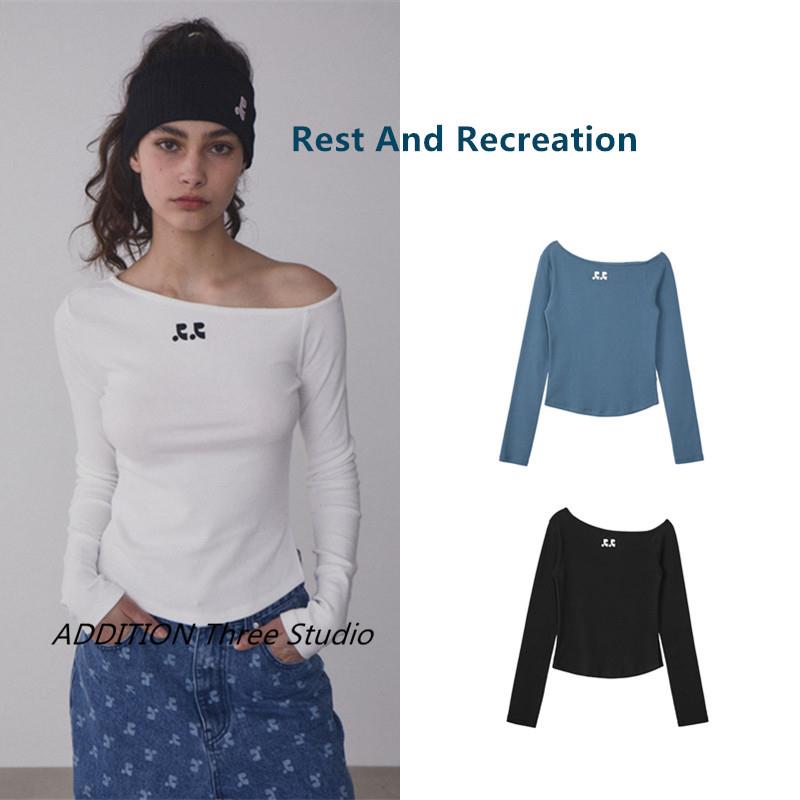 现货 Rest and Recreation 不规则斜领露肩修身百搭长袖打底T恤女