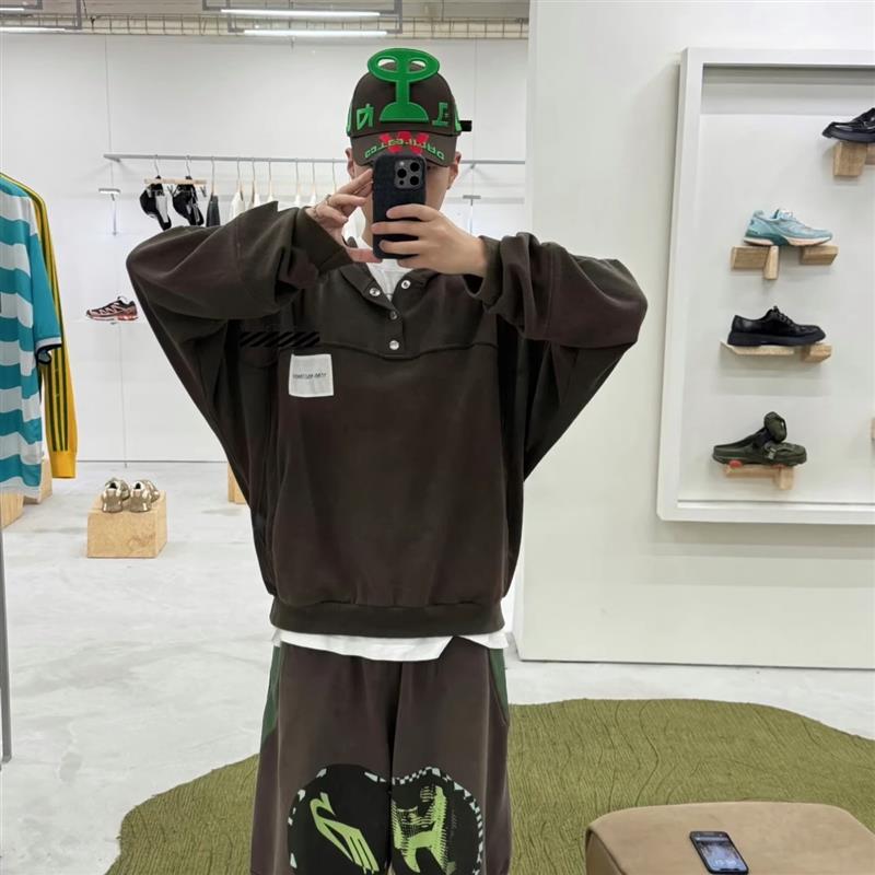 正品 Kiko Kostadinov 欧美复古风水洗做旧后背贴布连帽卫衣男女