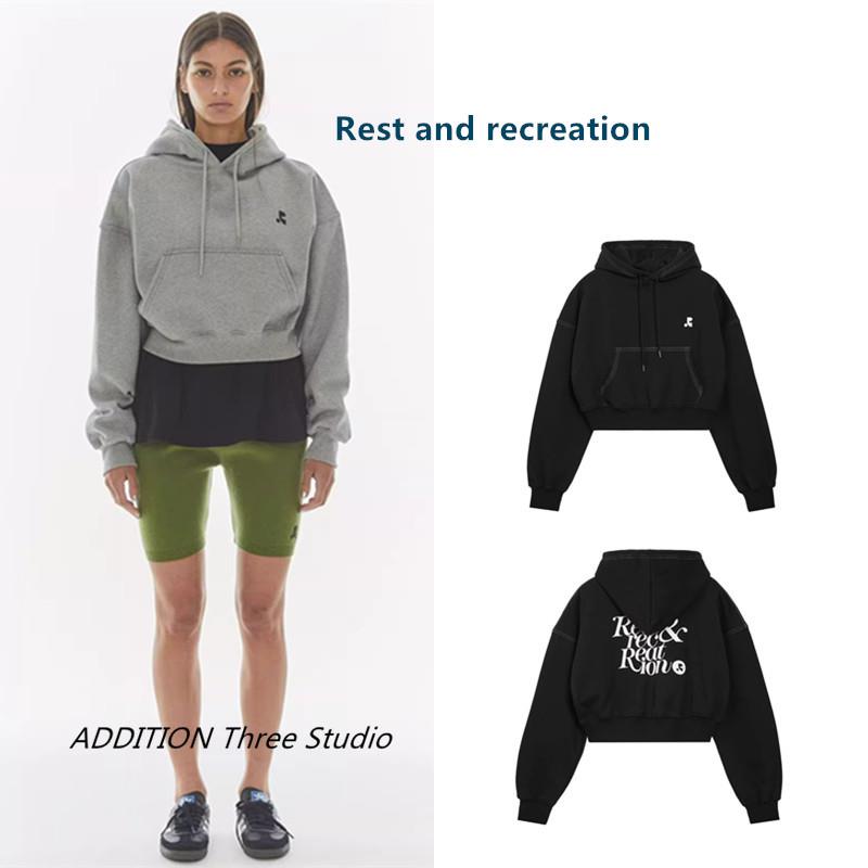 韩国 Rest and recreation 秋冬款字母印花宽松休闲套头连帽卫衣