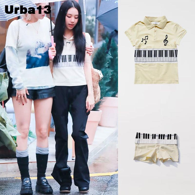 Urba13买手店正品praying孙彩瑛同款钢琴印花上衣休闲短裤套装
