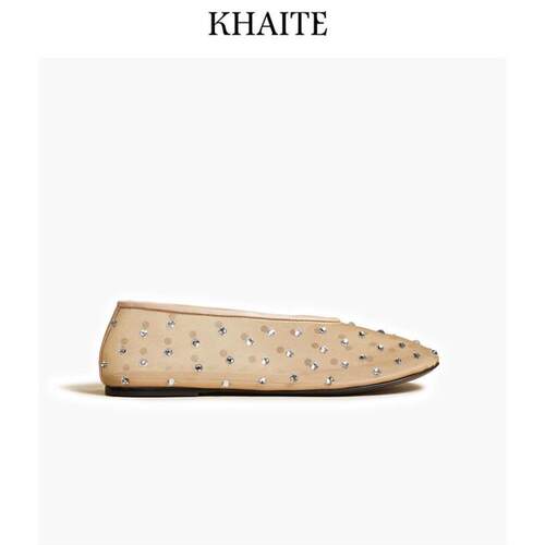 断码折扣 KHAITE 新款刺绣花朵网纱时尚透气平底鞋