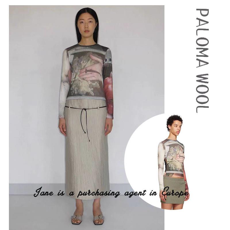 国现 西班牙直邮 PALOMA WOOL 印花长袖圆领修身套头百搭显瘦T恤