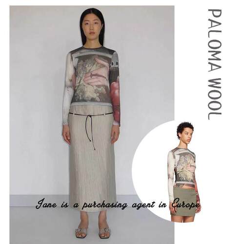 国现 西班牙直邮 PALOMA WOOL 印花长袖圆领修身套头百搭显瘦T恤