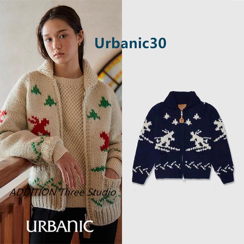折扣少现 Urbanic30 23秋冬款圣诞氛围滑雪翻领拉链针织开衫毛衣