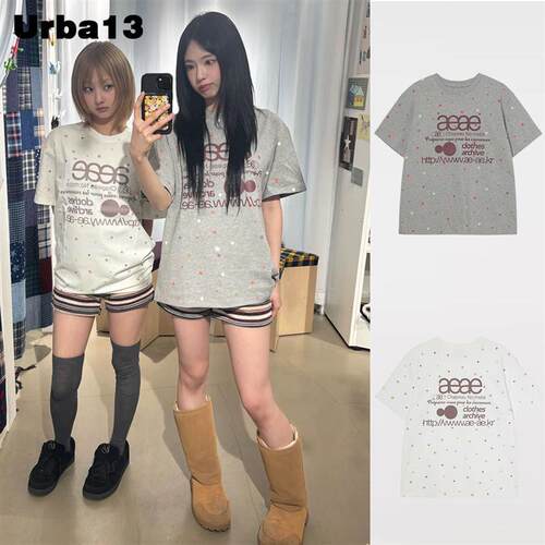 Urba13买手店现货正品aeae波点字母印花圆领短袖T恤宽松休闲上衣