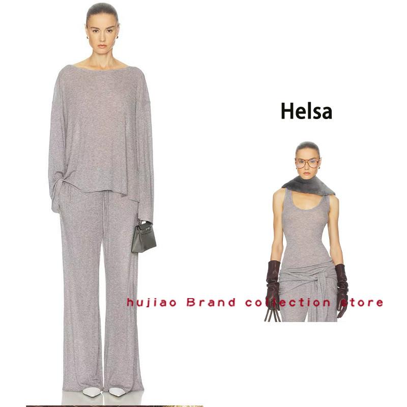 煳椒正品 Helsa 新款纯色羊毛针织套头衫背心抽绳休闲宽裤