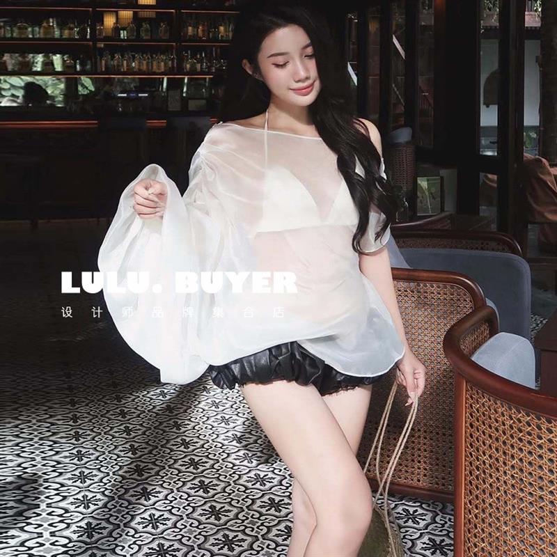 LULU买手店正品越南Ononmade套装25春夏新款透视露肩上衣迷你短裤