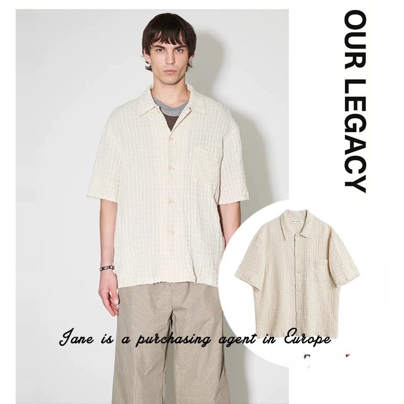国现 Our Legacy Box Shirt休闲宽松泡泡沙褶皱棉麻半袖短袖衬衫