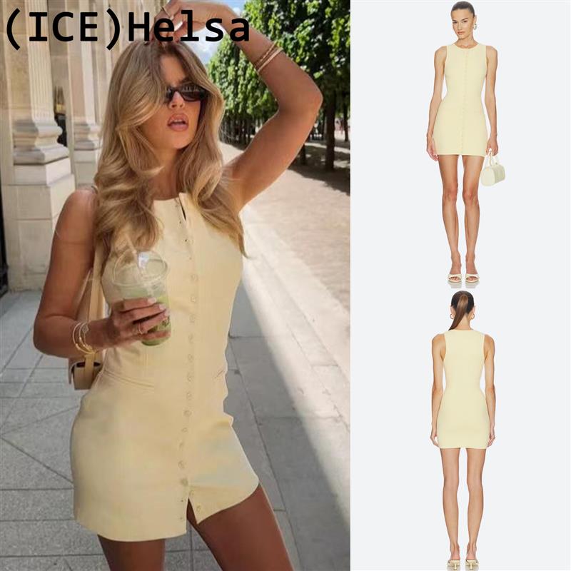 ice买手店正品现货Helsa春款奶油黄无袖包臀修身针织迷你裙Freyja