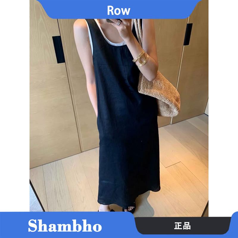 Shambho正品 ROW 黑白撞色苎麻直筒连衣裙两件套叠穿显瘦中长裙女