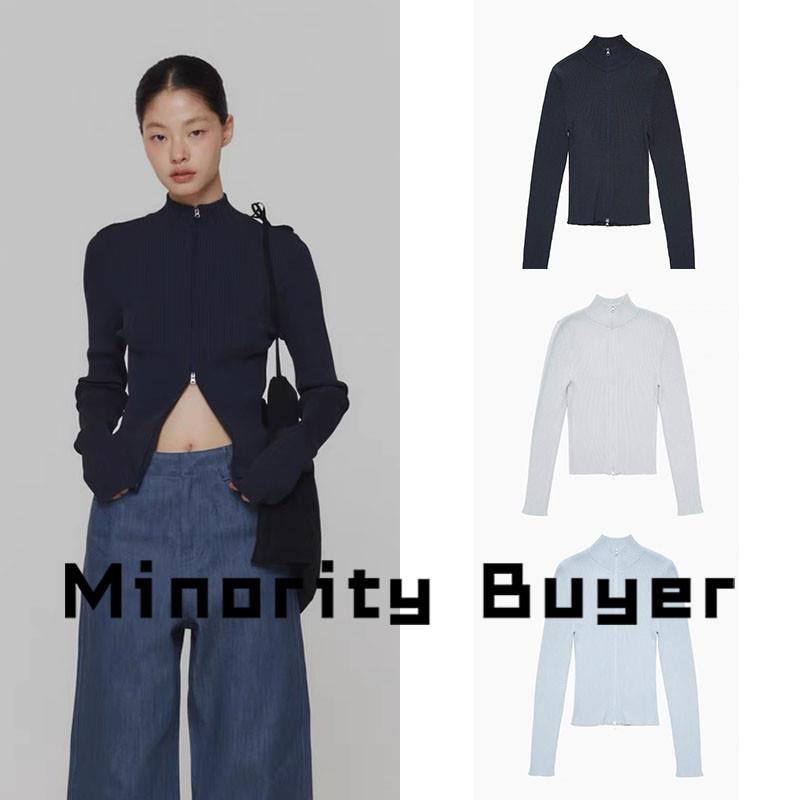 现货 买手店 AMOMENTO 小众春秋新款修身收腰短款立领开衫毛衣