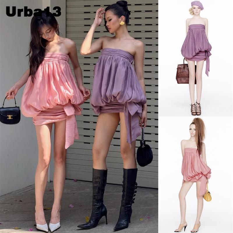 Urba13买手店正品现货Doublebizz方圆同款抹胸裙花苞包臀连衣裙