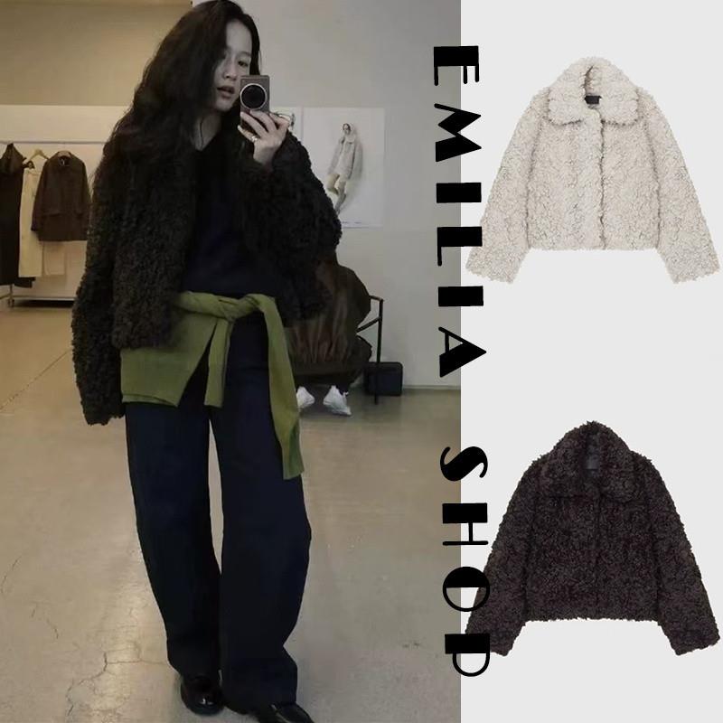 买手店正品折扣现货韩国MONOHA短款翻领毛毛彷皮草外套短夹克女