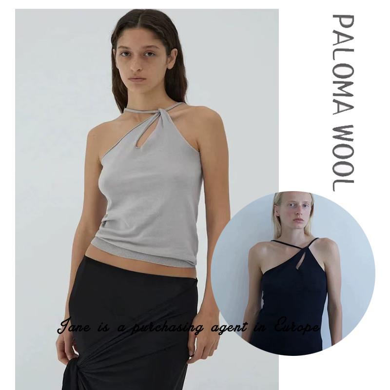 国现 西班牙直邮 PALOMA WOOL 夏棉质针织交叉领挂颈系结休闲背心