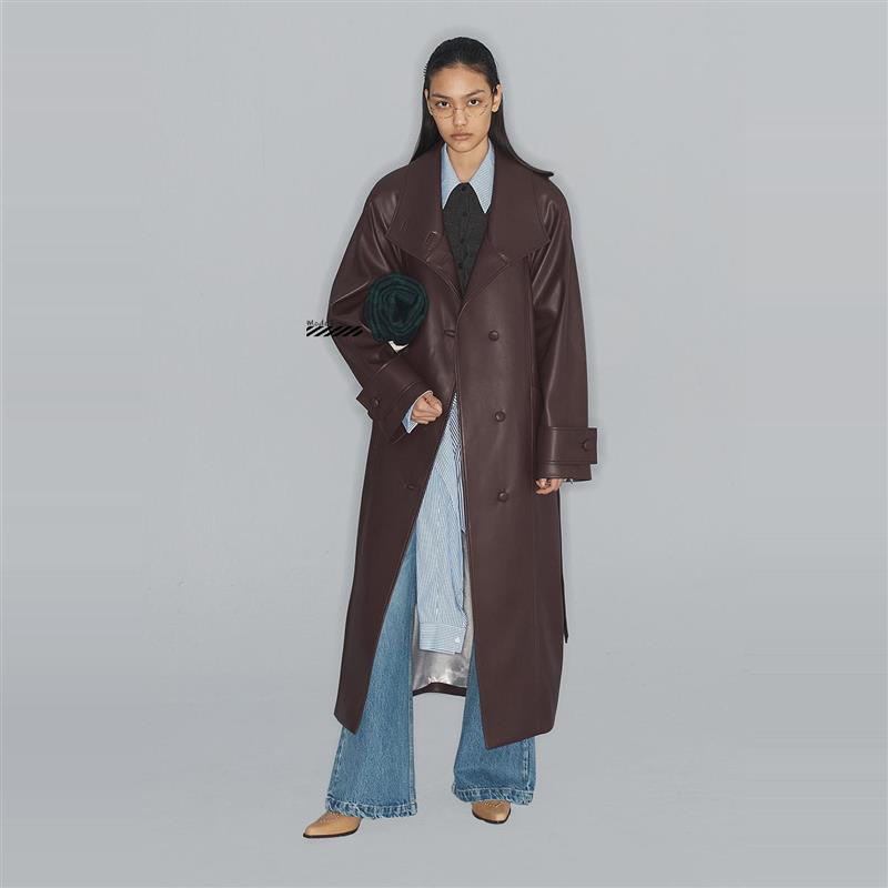 正品 OPEN YY 24秋冬款环保PU皮革单排扣绑带中长款风衣外套男女