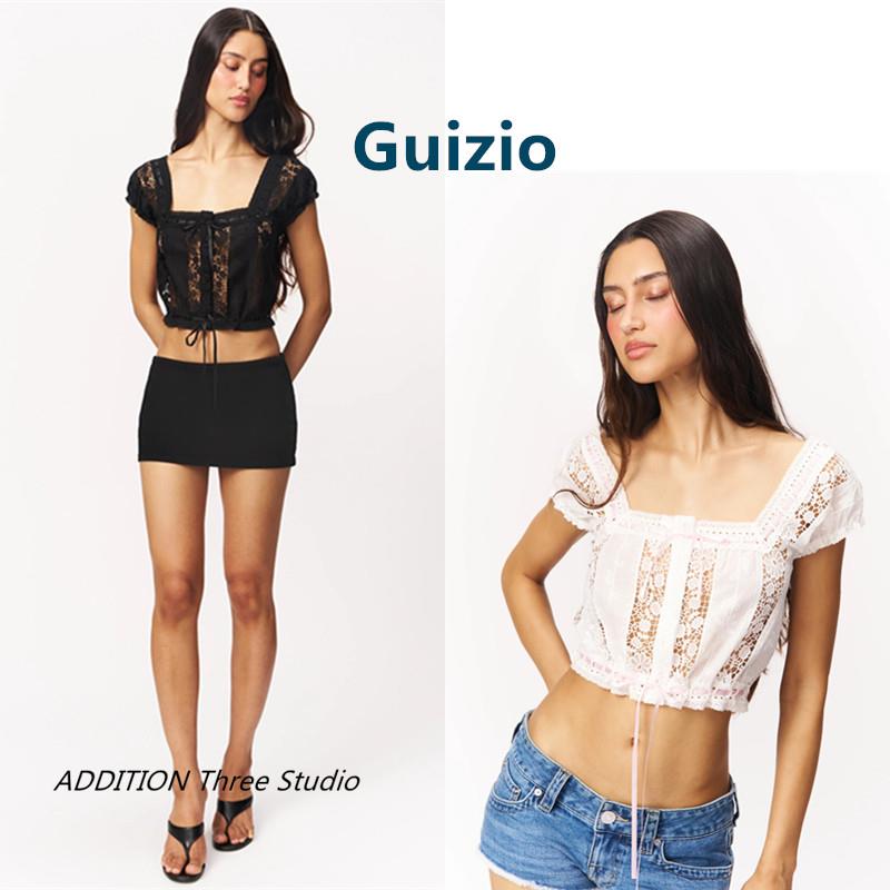 正品 Guizio 26夏季新款纯欲性感纯色方领丝带可调节短袖衬衫上衣