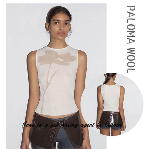 国现 西班牙直邮 PALOMA WOOL 复古透视数码提花无袖背心T恤上衣