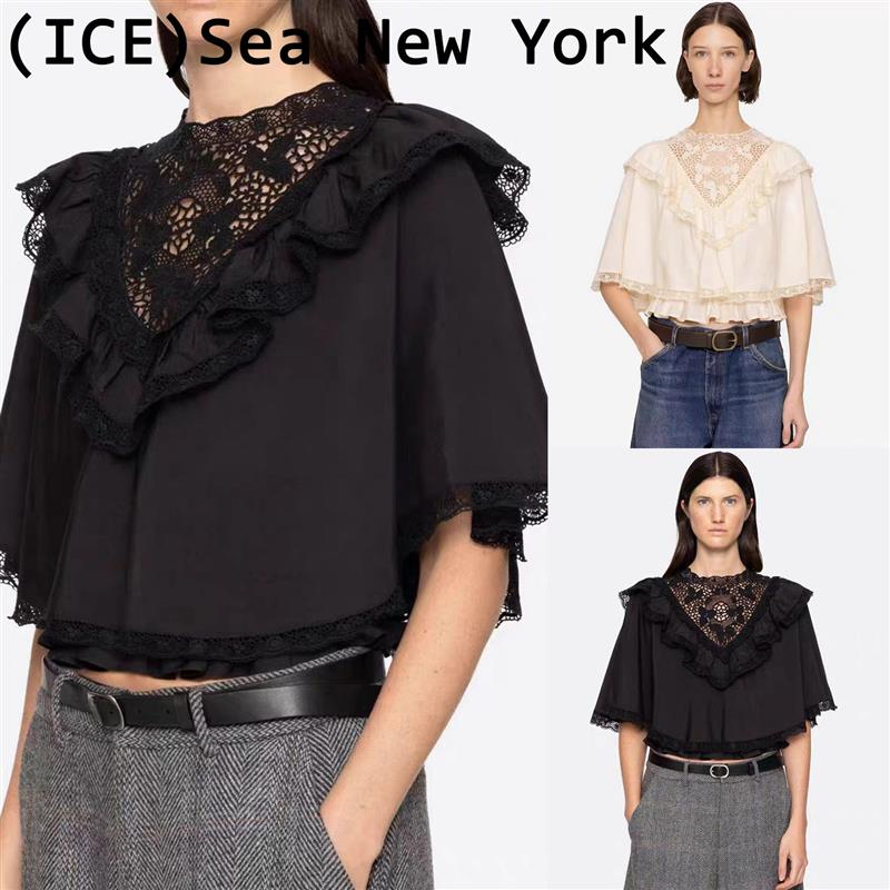 ice买手店正品现货Sea New York蕾丝勾花荷叶边斗篷袖衬衫上衣女