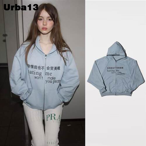 Urba13买手店现货正品praying外套拉炼开衫趣味字母印花连帽运动