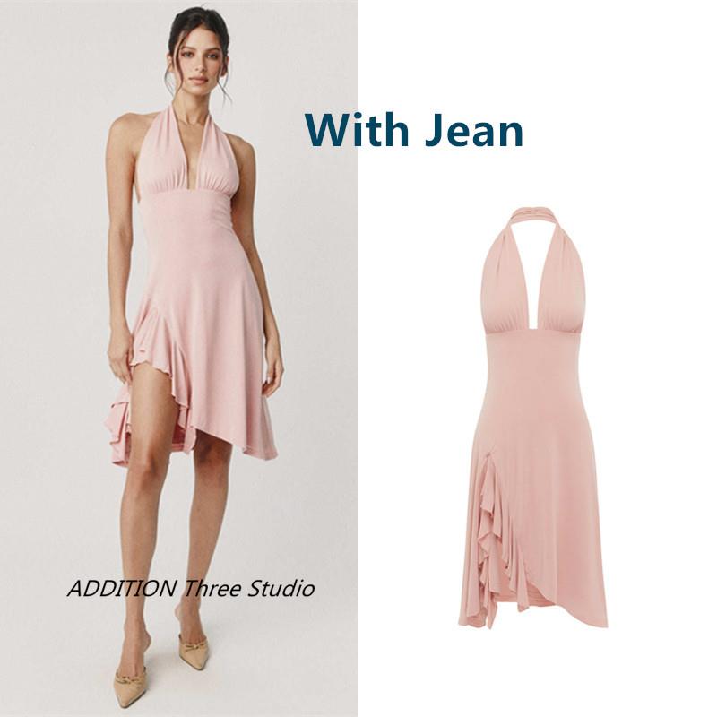 正品 With Jean 26夏季新款性感挂脖露背不对称下摆吊带连衣裙女