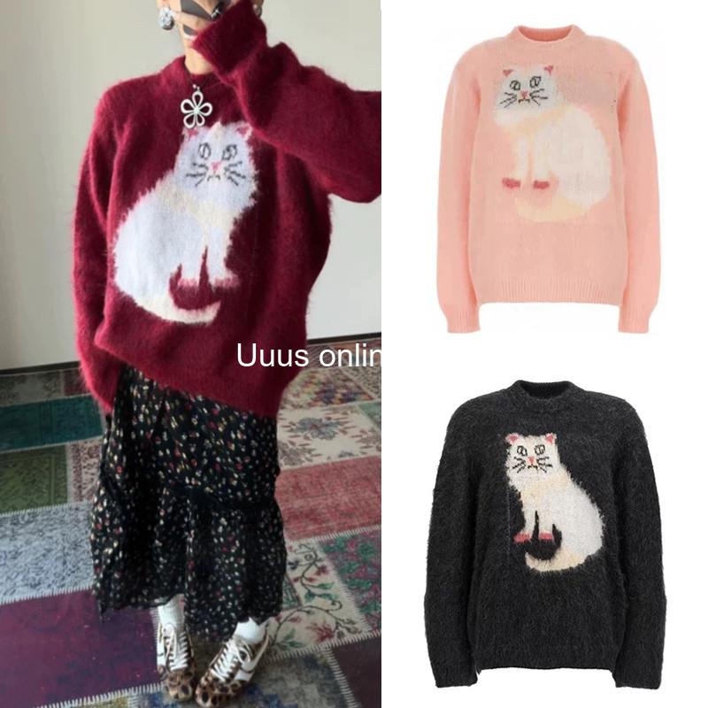 买手店正品MAGLIANO秋季新款猫咪图案马海毛圆领套头毛衣针织衫女