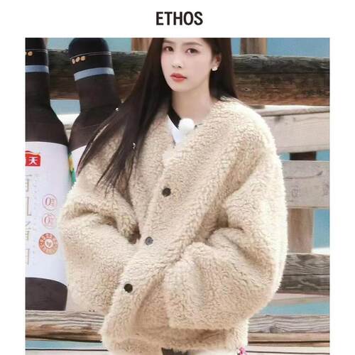 ETHOS 新款白鹿同款摇粒绒羊毛皮毛一体双面穿外套