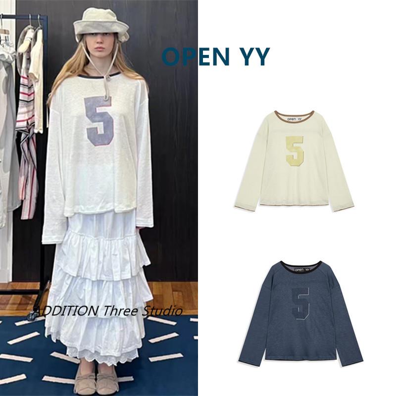 韩国 OPEN YY 25夏款宋研霏杨超越同款宽松薄衫5号印花长袖T恤女
