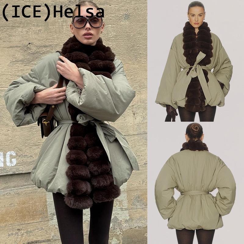 ice买手店正品清仓现货Helsa大衣25冬季新款女士毛领收腰泡芙外套