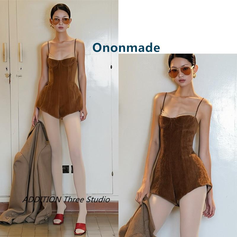 越南小众 Ononmade 26春夏新款辣妹风麂皮绒修身抹胸吊带连体短裤
