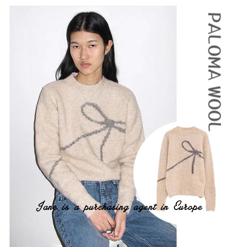国现 西班牙直邮 PALOMA WOOL 折价蝴蝶结刺绣套头圆领针织衫毛衣