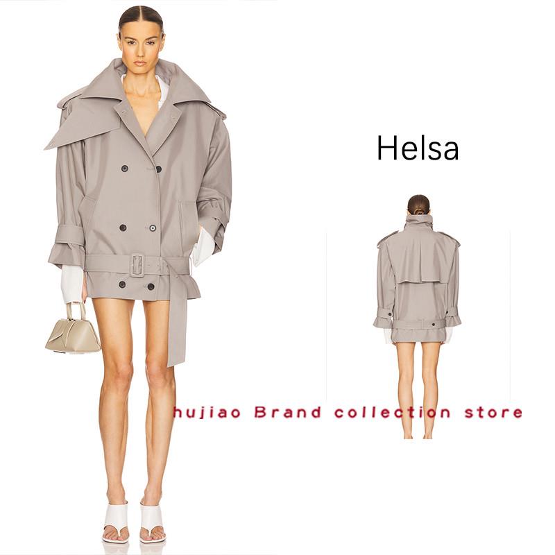 煳椒正品 Helsa 易梦玲同款老钱风大廓型双排扣系带风衣短外套