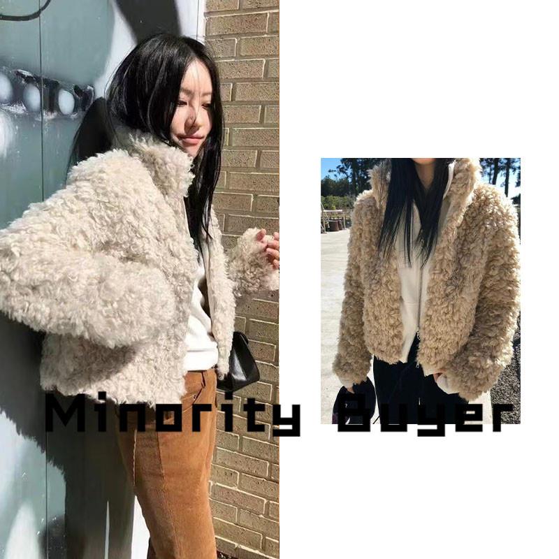 现货 买手店 LONDON FLAT 韩系羊羔毛立领毛茸茸保暖短款外套女