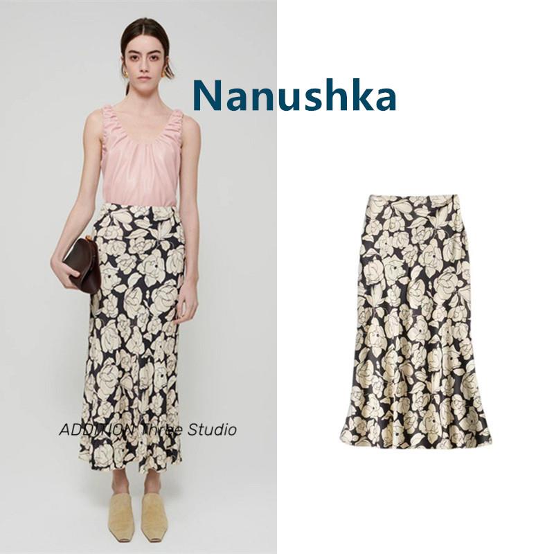 折扣 Nanushka 气质通勤花卉印花高腰荷叶边下摆鱼尾包臀半身裙女