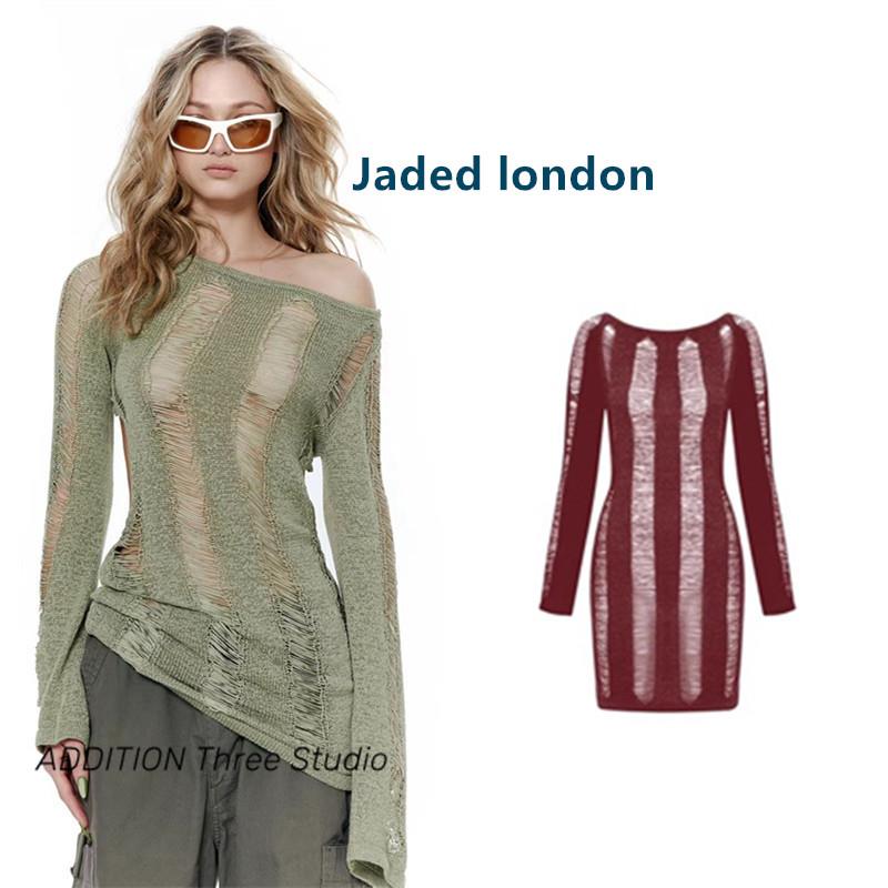 现货 Jaded london 纯色圆领性感辣妹镂空露背长袖针织长款上衣女