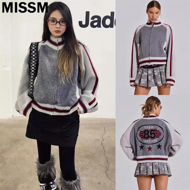 正品Jaded London外套24秋冬复古字母拉链立领毛衣开衫