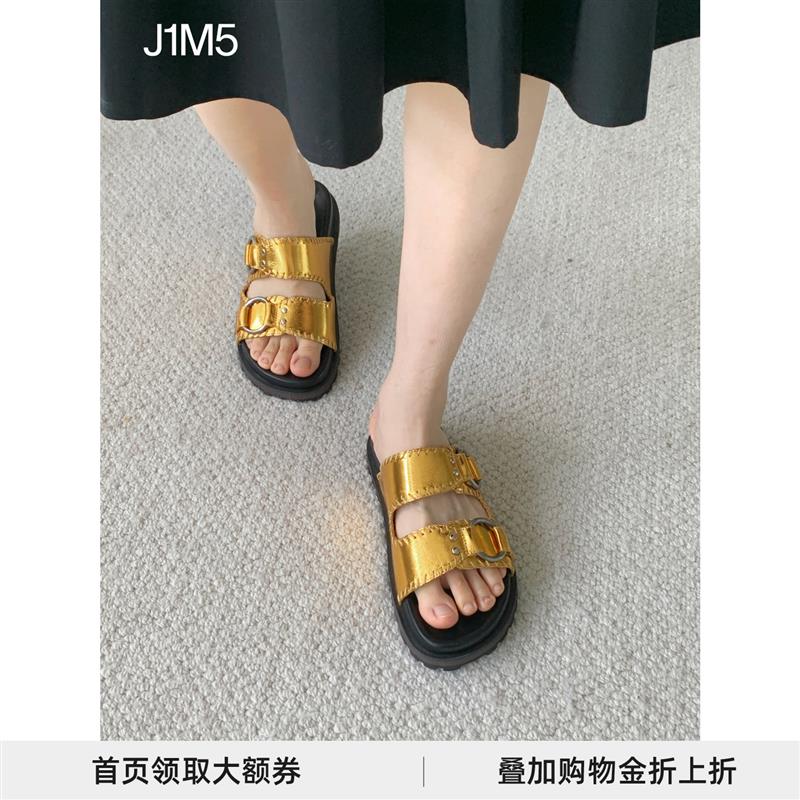 J1M5买手店AnOther Project23春夏金属扣复古牛皮罗马凉鞋凉拖