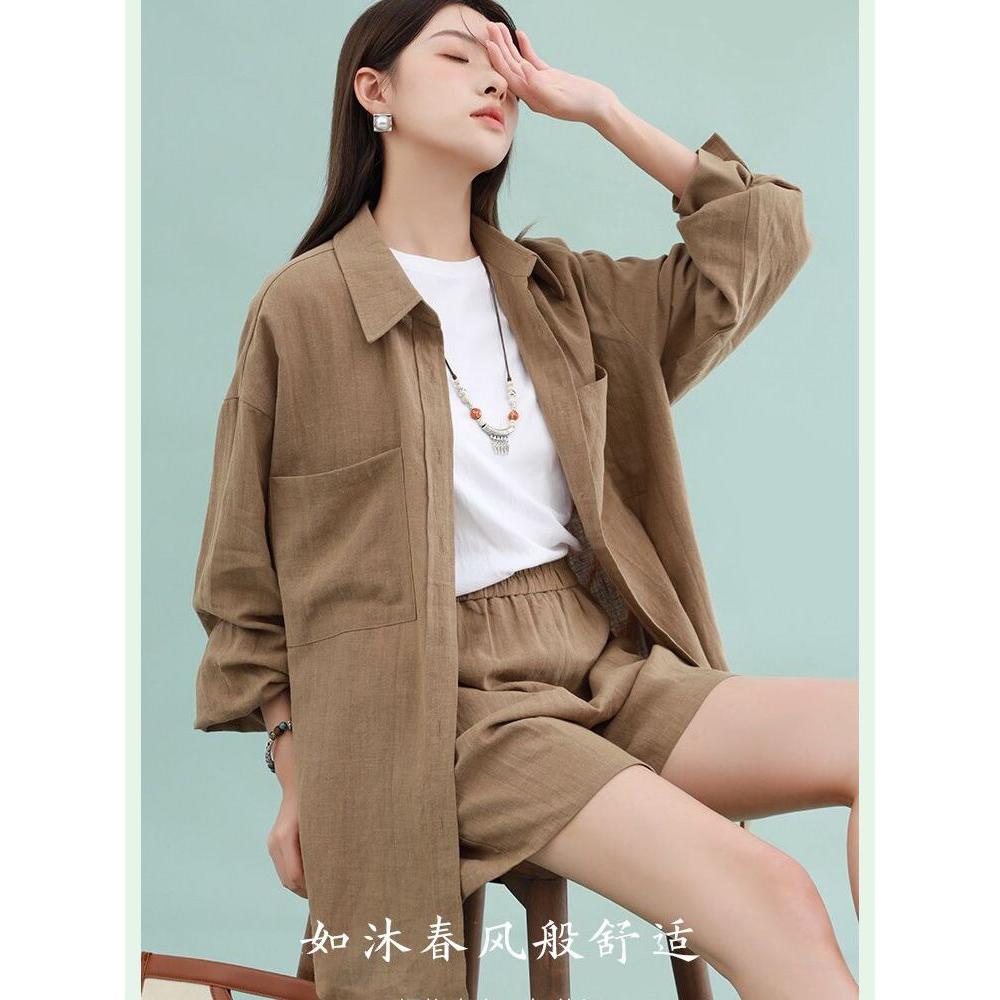 女士棉麻防晒衬衫米璐公主2024夏季薄长袖高端天丝苎麻外套24726