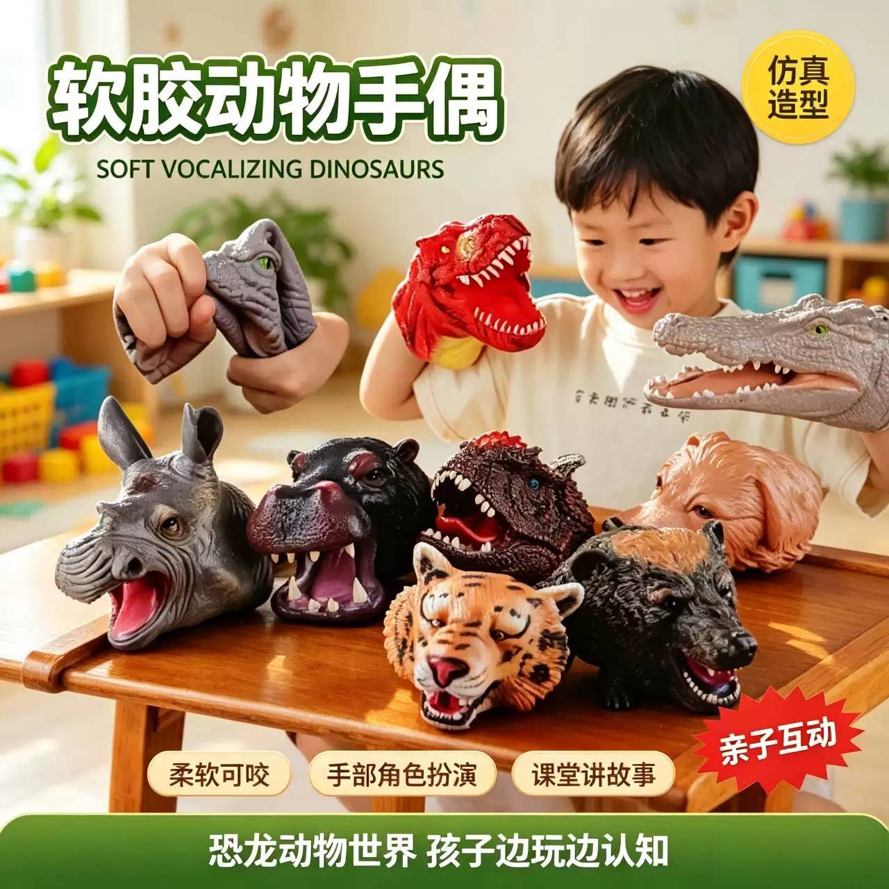 儿童大号恐龙手偶软胶霸王龙手套